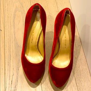 Red velvet high heels